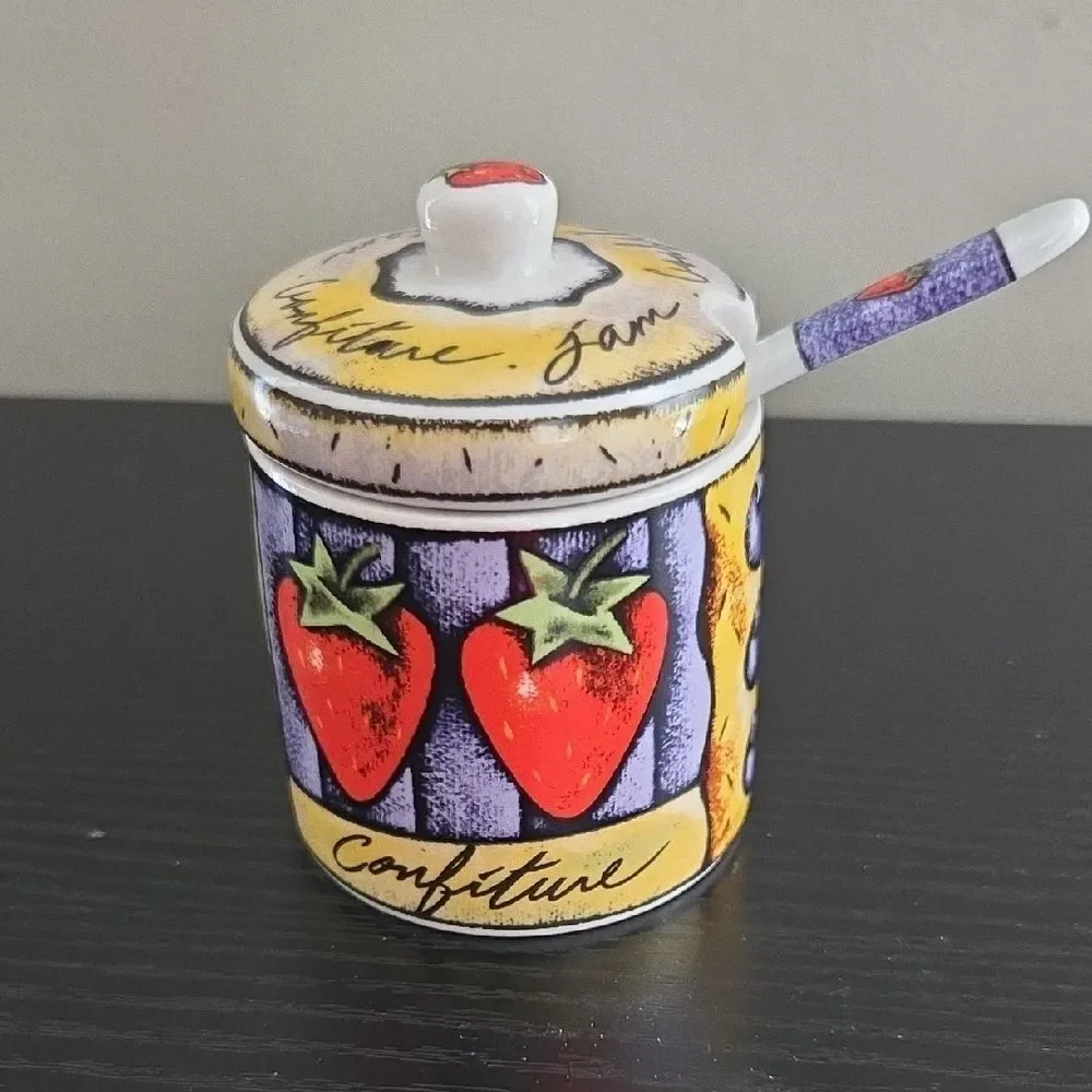 Colorful Ceramic Jam Jar with Spoon
